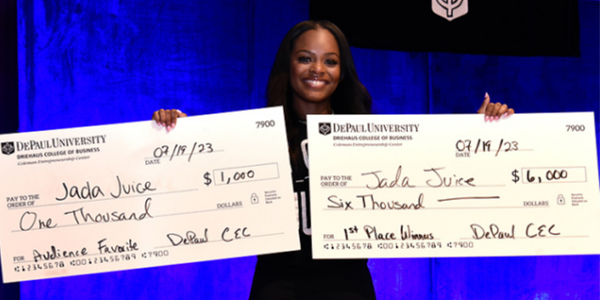 Management major Jada Samuels wins first prize at DePaul University's Pitch Madness Competition